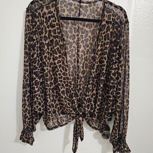 Leopard Print Tie-Front Blouse